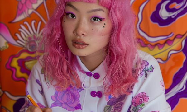 Artistic Expression with Colorful Backdrop Artistic Expression with Colorful Backdrop